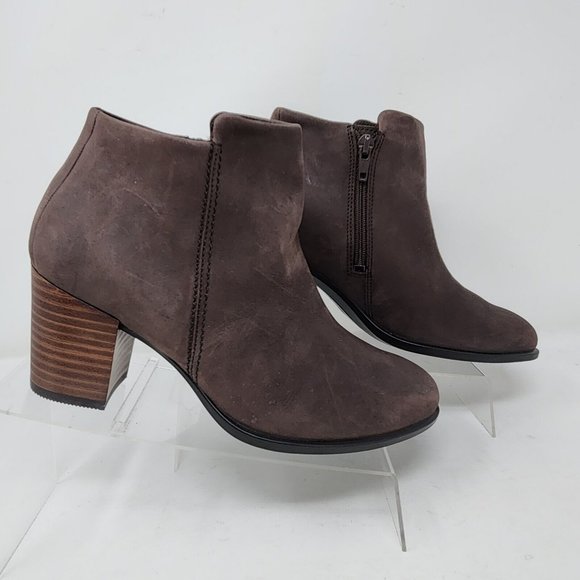 Ecco Western Booties Womens 5 Brown Nubuck Leather Zip Boots - Picture 3 of 8